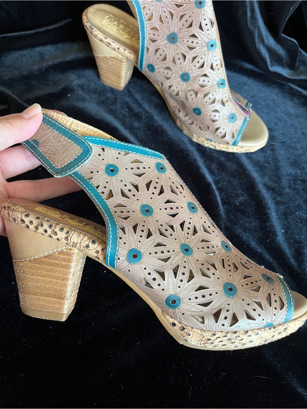 L' ARTISTE Spring Step Marjan Sandals Women's Size 38 US 7.5-8 Tan Aqua Purple - Picture 4 of 13